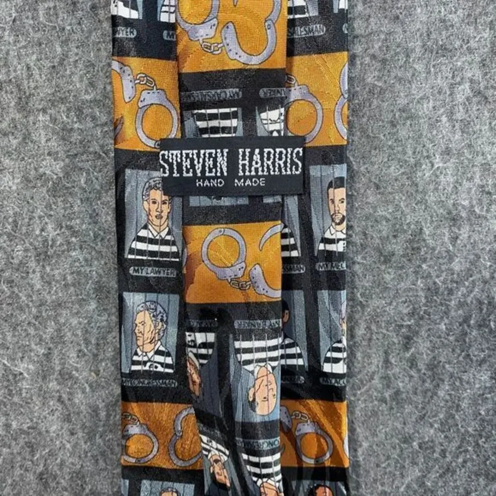 Steven Harris Handmade Novelty Mugshot Prison Inmates‎ Handcuffs Silk Neck Tie